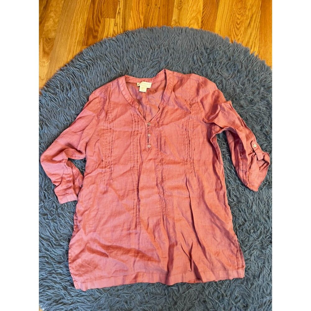 Cynthia Rowley Mauvy Pink 100% Linen Tunic Top Size L